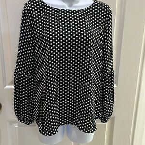Kenar black and white polka dot long sleeve top